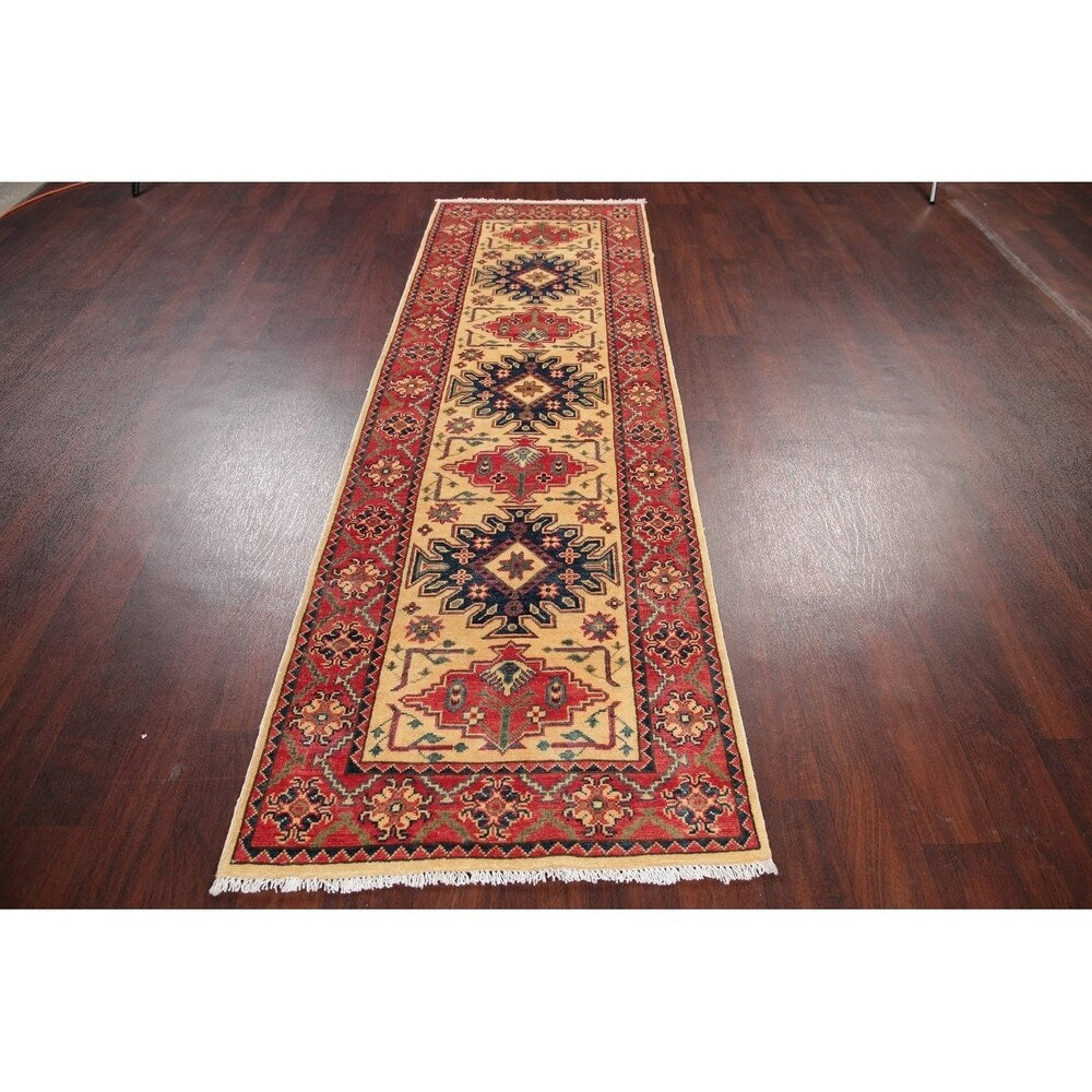 Traditional Kazak Oriental Hand Knotted Wool Pakistani Rug - 8'4" x 2'7" Runner