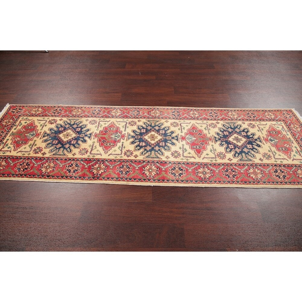 Traditional Kazak Oriental Hand Knotted Wool Pakistani Rug - 8'4" x 2'7" Runner