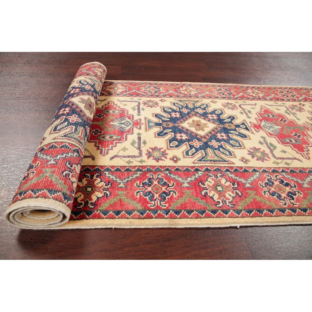 Traditional Kazak Oriental Hand Knotted Wool Pakistani Rug - 8'4" x 2'7" Runner