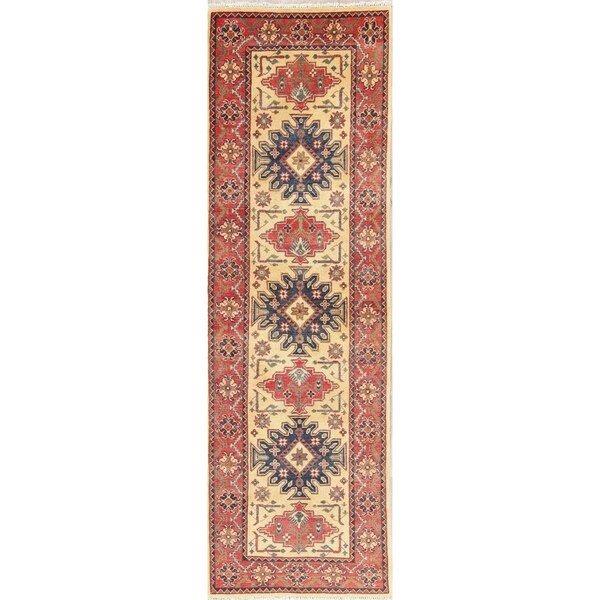 Traditional Kazak Oriental Hand Knotted Wool Pakistani Rug - 8'4" x 2'7" Runner