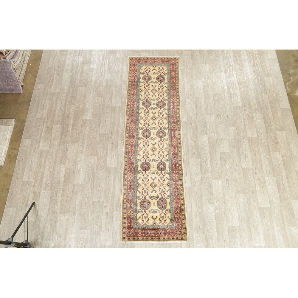 Traditional Kazak Oriental Hand Knotted Wool Pakistani Rug - 9'7" x 2'9" Runner
