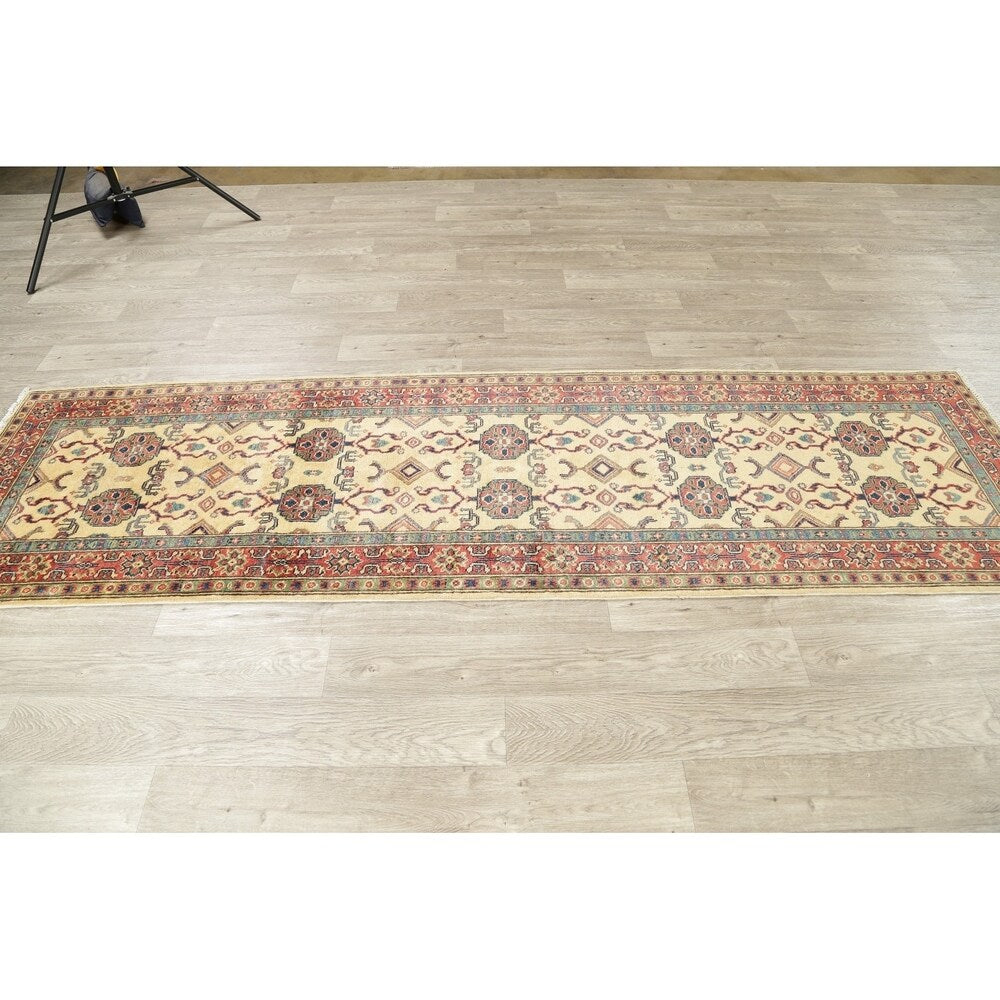Traditional Kazak Oriental Hand Knotted Wool Pakistani Rug - 9'7" x 2'9" Runner