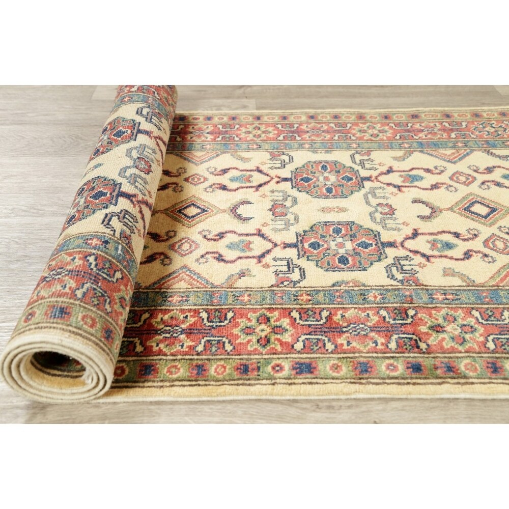 Traditional Kazak Oriental Hand Knotted Wool Pakistani Rug - 9'7" x 2'9" Runner