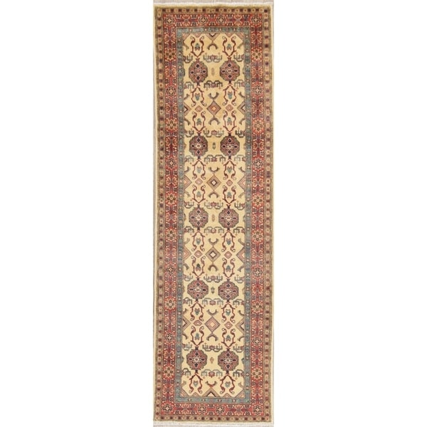 Traditional Kazak Oriental Hand Knotted Wool Pakistani Rug - 9'7" x 2'9" Runner