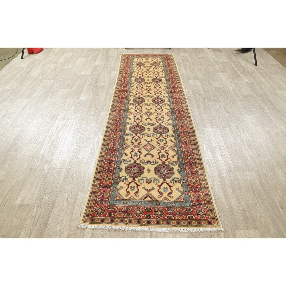 Traditional Kazak Oriental Hand Knotted Wool Pakistani Rug - 9'7" x 2'9" Runner