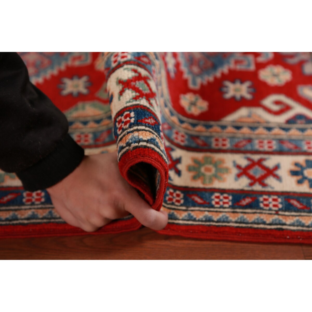 Traditional Kazak Oriental Rug Hand-Knotted Geometric Wool Carpet - 2'8"x 4'0"
