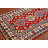 Traditional Kazak Oriental Rug Hand-Knotted Geometric Wool Carpet - 2'8"x 4'0"