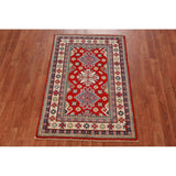 Traditional Kazak Oriental Rug Hand-Knotted Geometric Wool Carpet - 2'8"x 4'0"