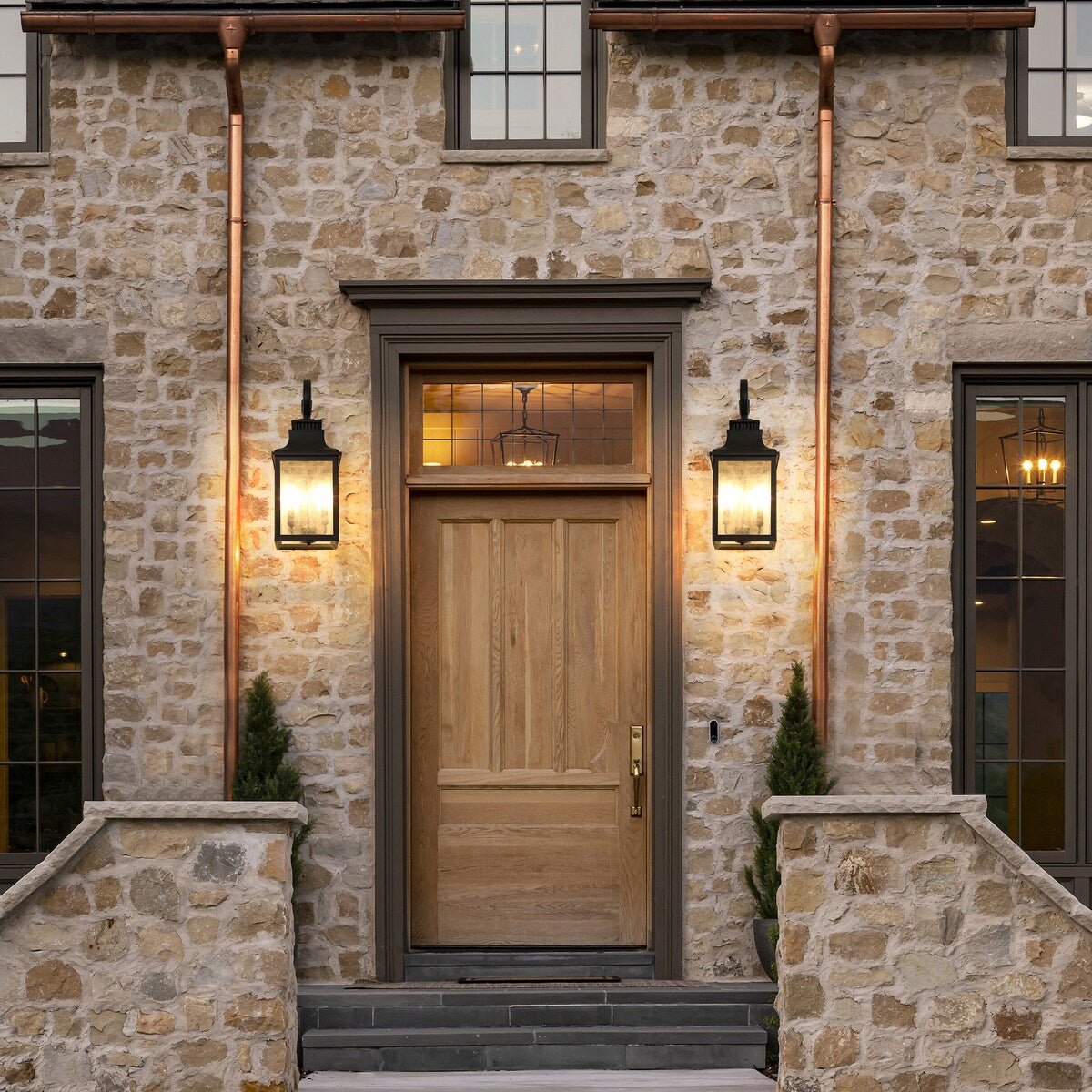 Traditional Large Outdoor Wall Lamps With Clear Bubble Glass lampshades, 2 pc
