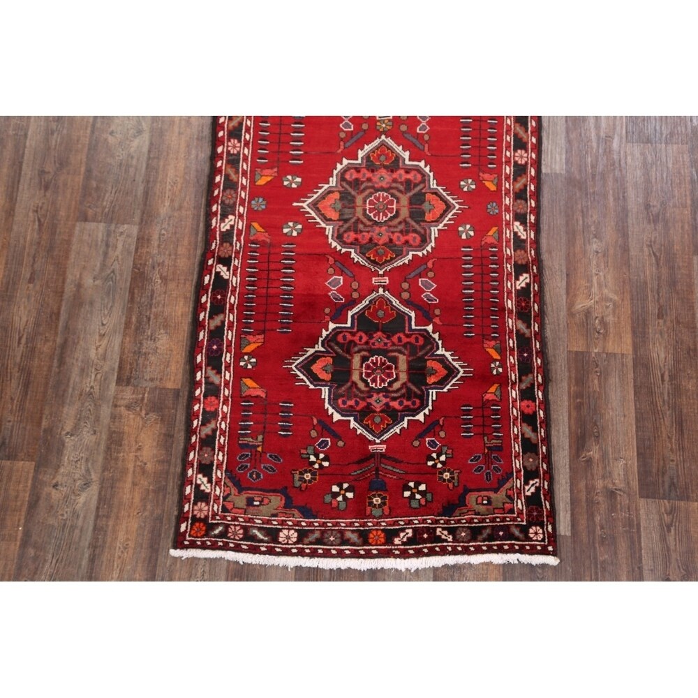 Traditional Malayer Hamedan Handmade Persian Wool Rug - 10'5" x 3'7" runner