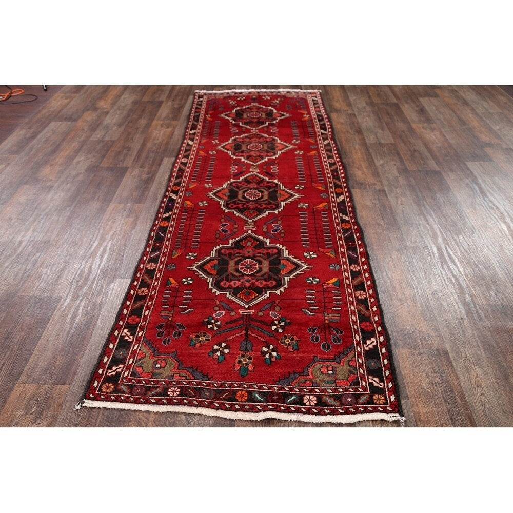 Traditional Malayer Hamedan Handmade Persian Wool Rug - 10'5" x 3'7" runner