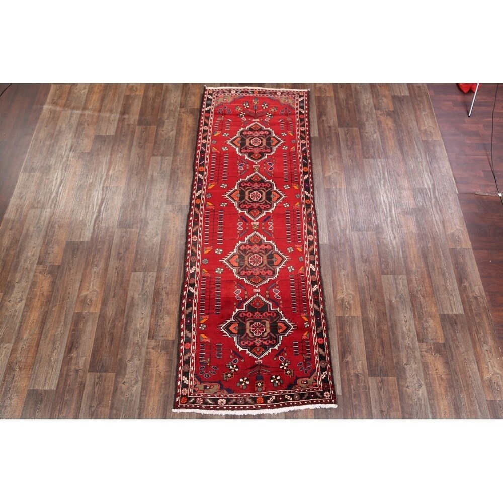 Traditional Malayer Hamedan Handmade Persian Wool Rug - 10'5" x 3'7" runner