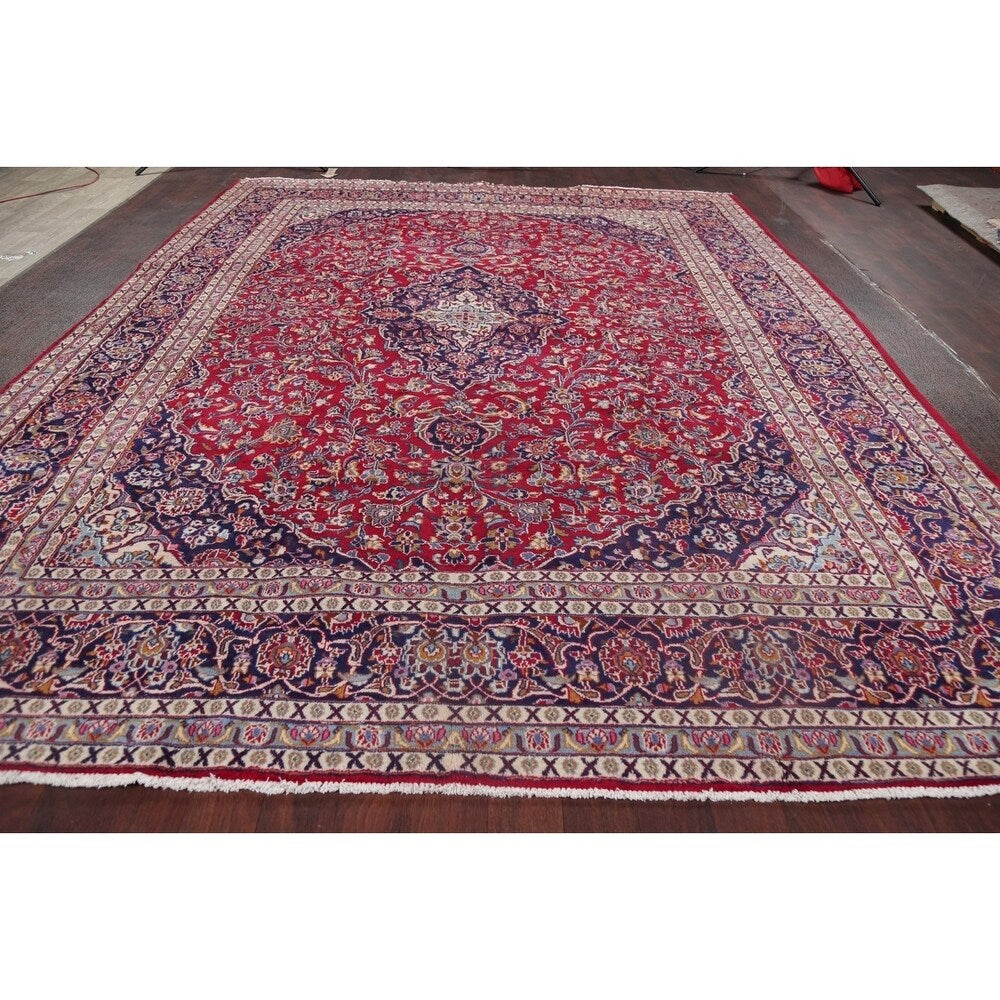 Traditional Mashad Oriental Area Rug Hand Knotted Wool Persian Carpet - 12'6" X 9'9"