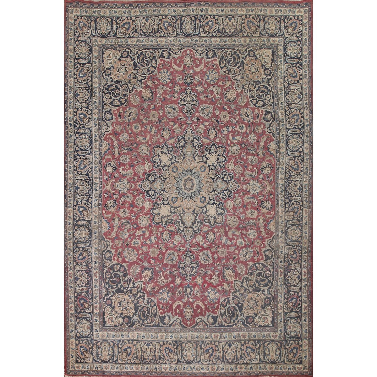 Traditional Mashad Persian Vintage Area Rug Hand-knotted Wool Carpet - 9'8" x 12'7"