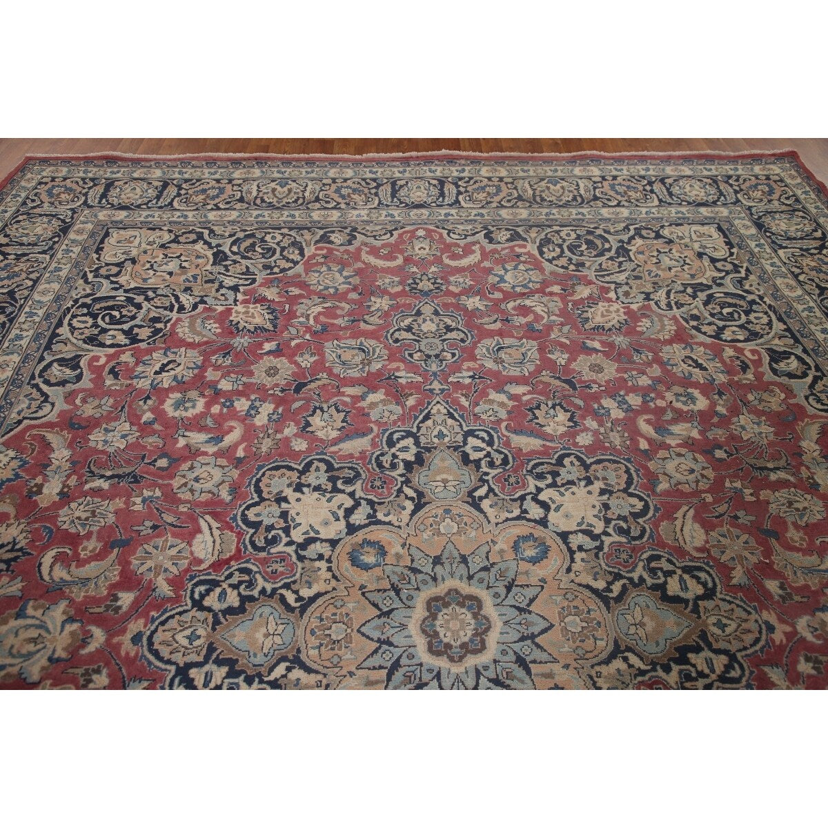 Traditional Mashad Persian Vintage Area Rug Hand-knotted Wool Carpet - 9'8" x 12'7"