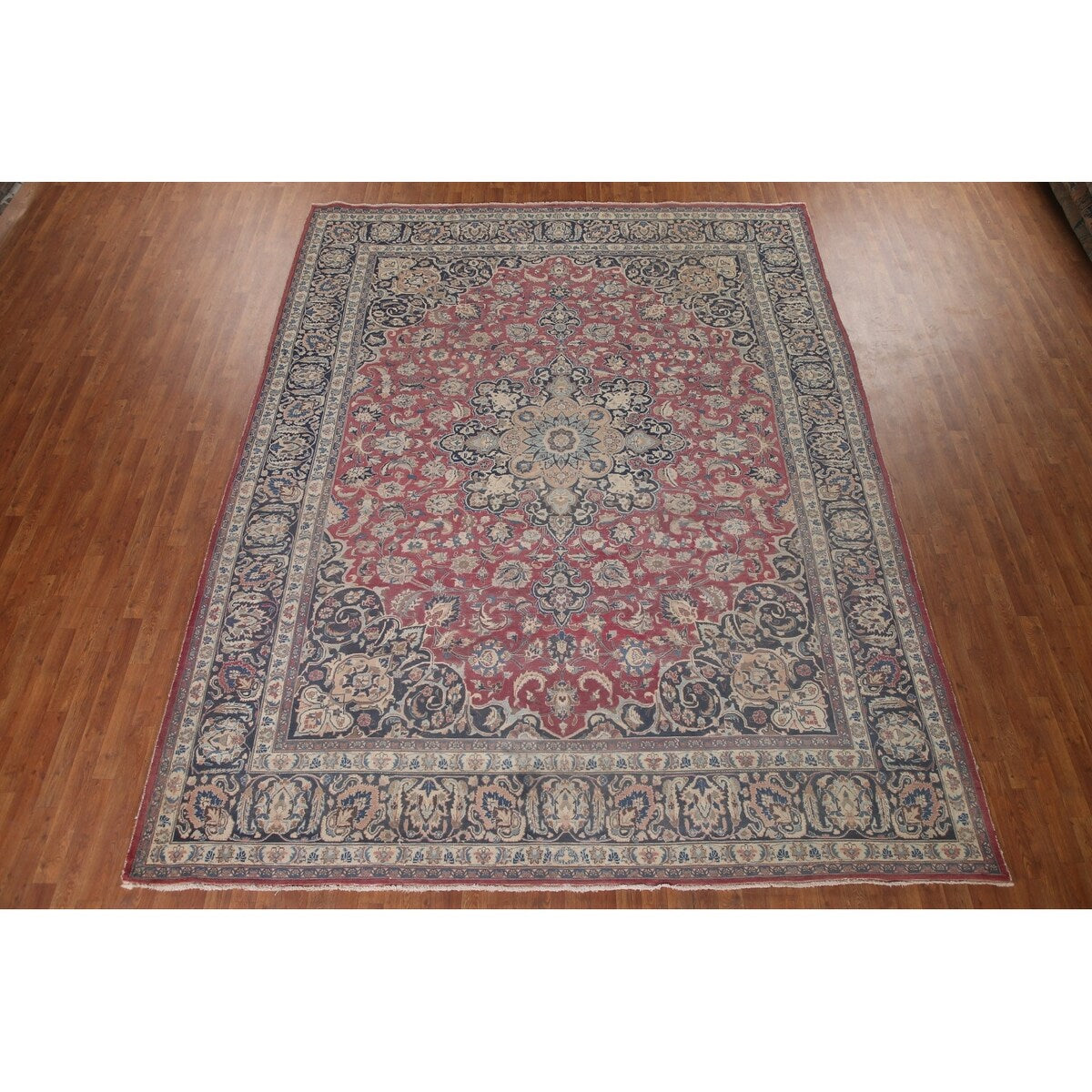 Traditional Mashad Persian Vintage Area Rug Hand-knotted Wool Carpet - 9'8" x 12'7"