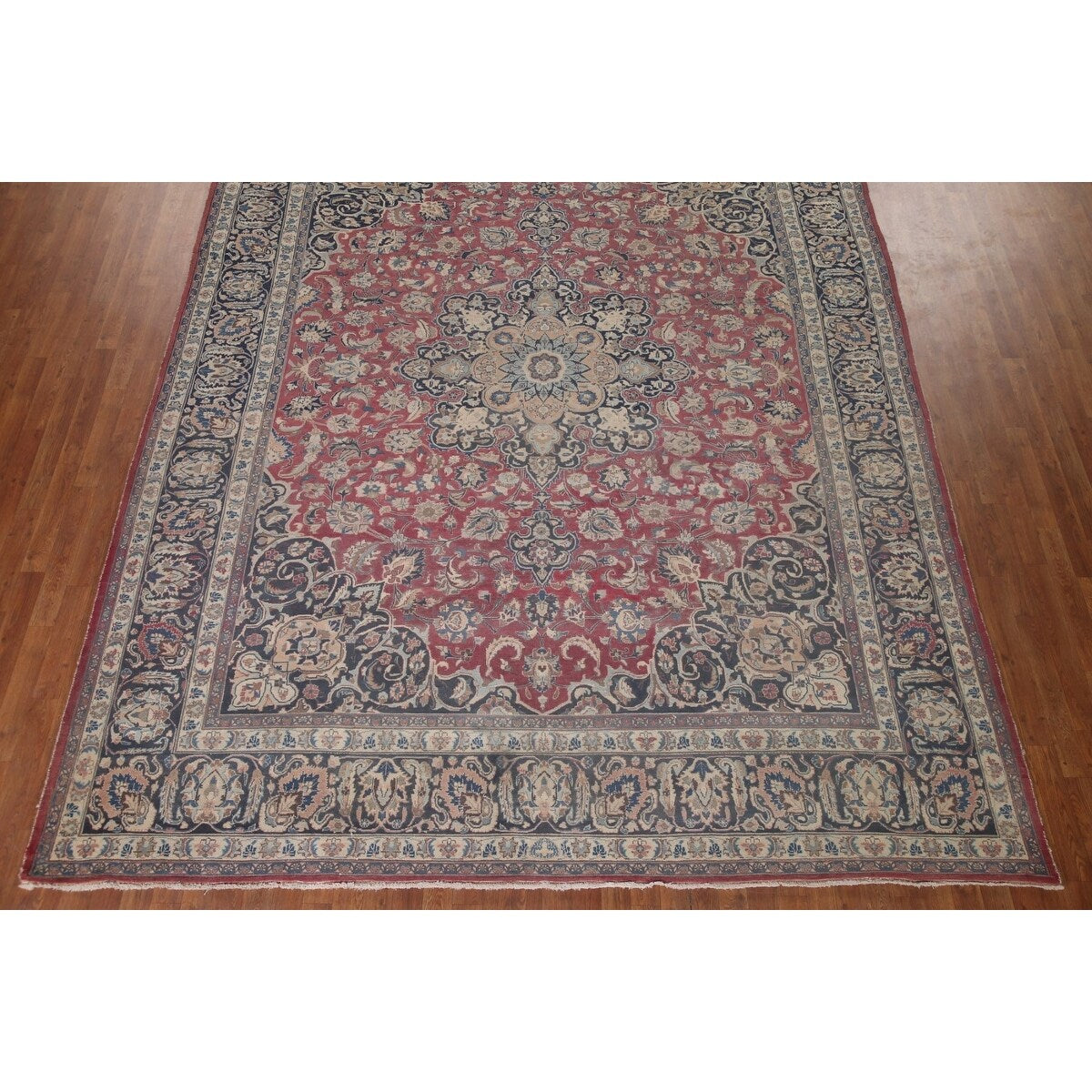 Traditional Mashad Persian Vintage Area Rug Hand-knotted Wool Carpet - 9'8" x 12'7"