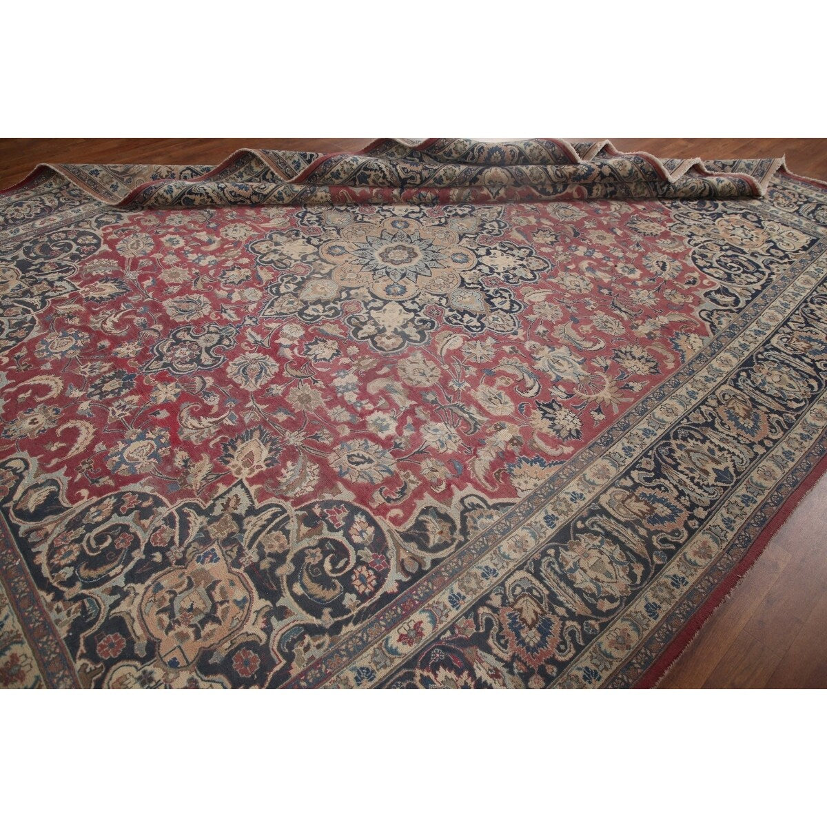 Traditional Mashad Persian Vintage Area Rug Hand-knotted Wool Carpet - 9'8" x 12'7"