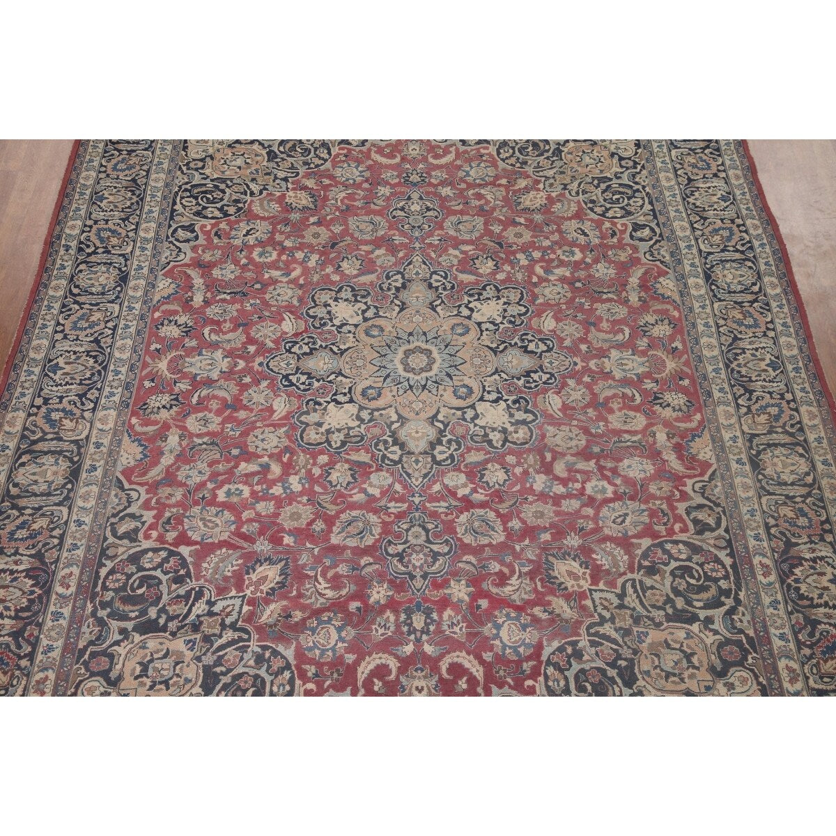 Traditional Mashad Persian Vintage Area Rug Hand-knotted Wool Carpet - 9'8" x 12'7"