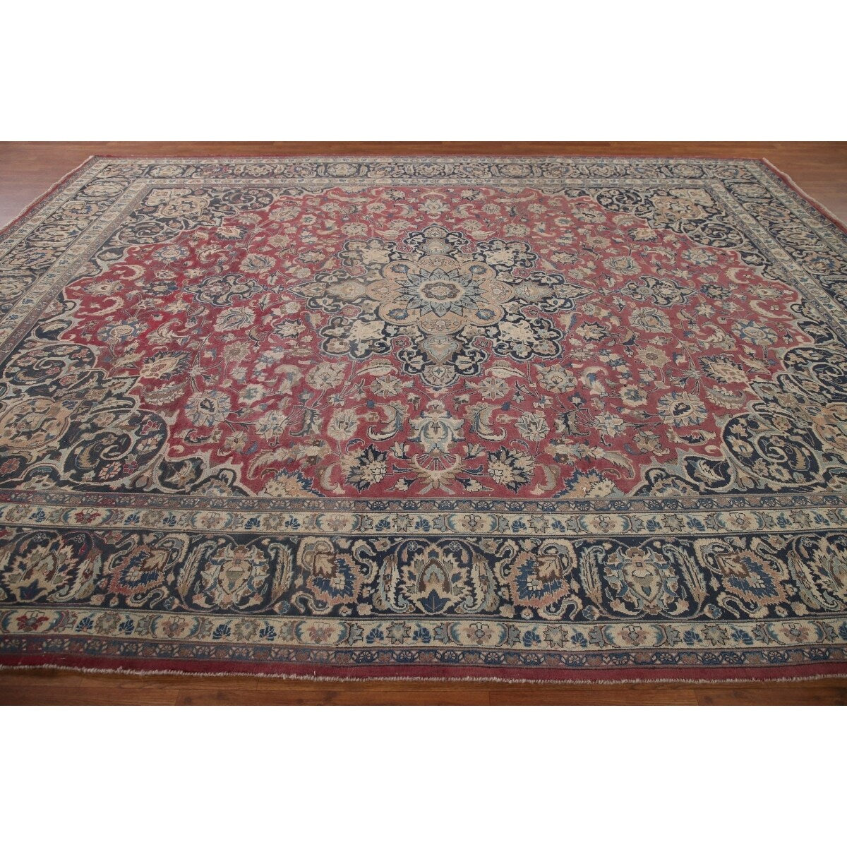 Traditional Mashad Persian Vintage Area Rug Hand-knotted Wool Carpet - 9'8" x 12'7"