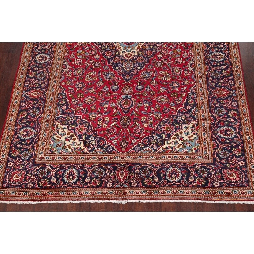 Traditional Medallion Oriental Hand Knotted Kashan Persian Rug - 11'9" X 8'0"