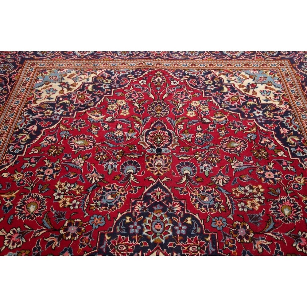 Traditional Medallion Oriental Hand Knotted Kashan Persian Rug - 11'9" X 8'0"