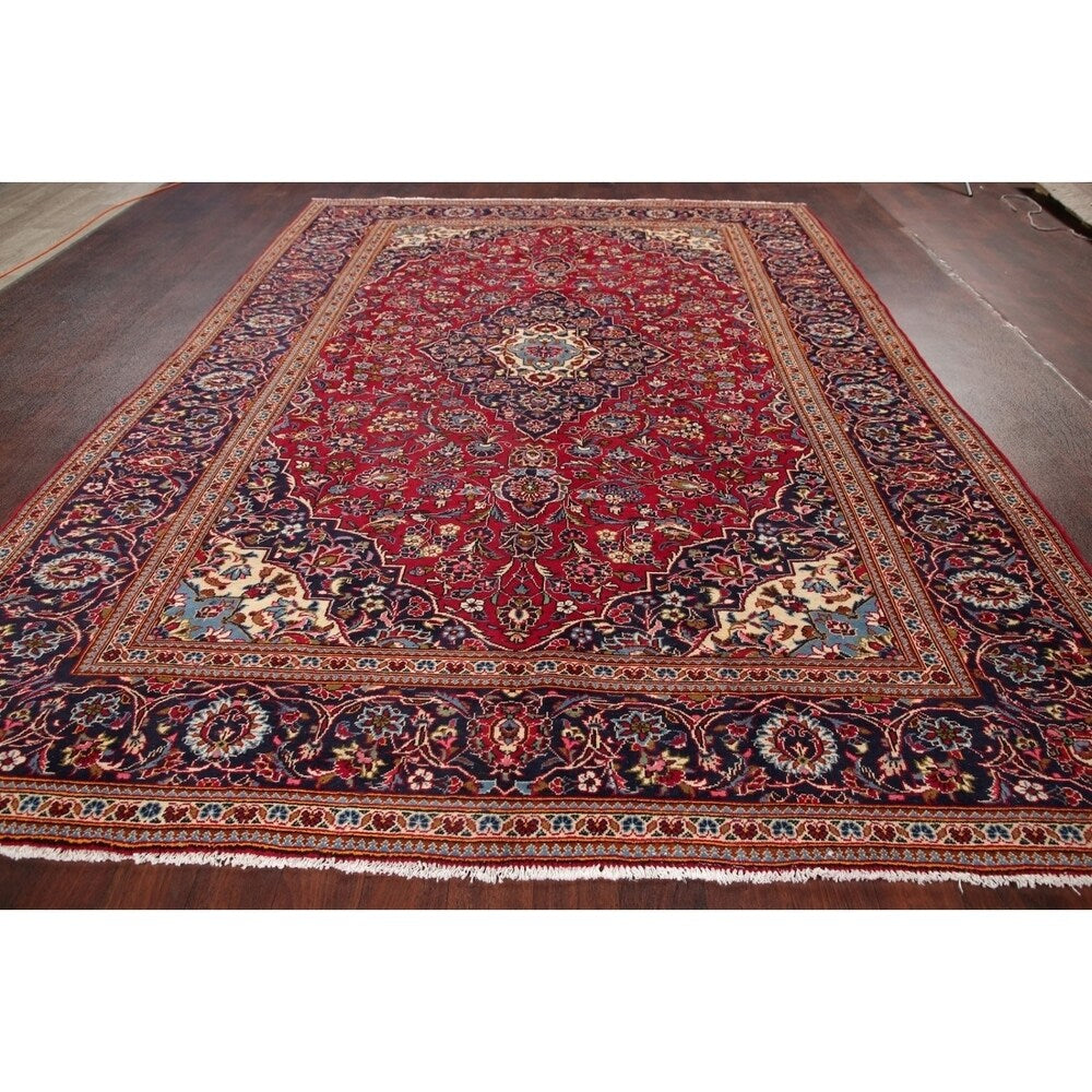 Traditional Medallion Oriental Hand Knotted Kashan Persian Rug - 11'9" X 8'0"