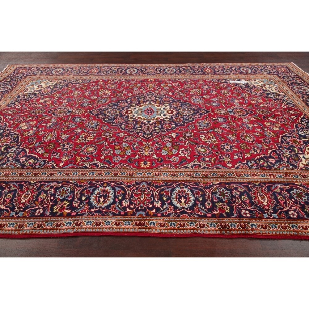 Traditional Medallion Oriental Hand Knotted Kashan Persian Rug - 11'9" X 8'0"