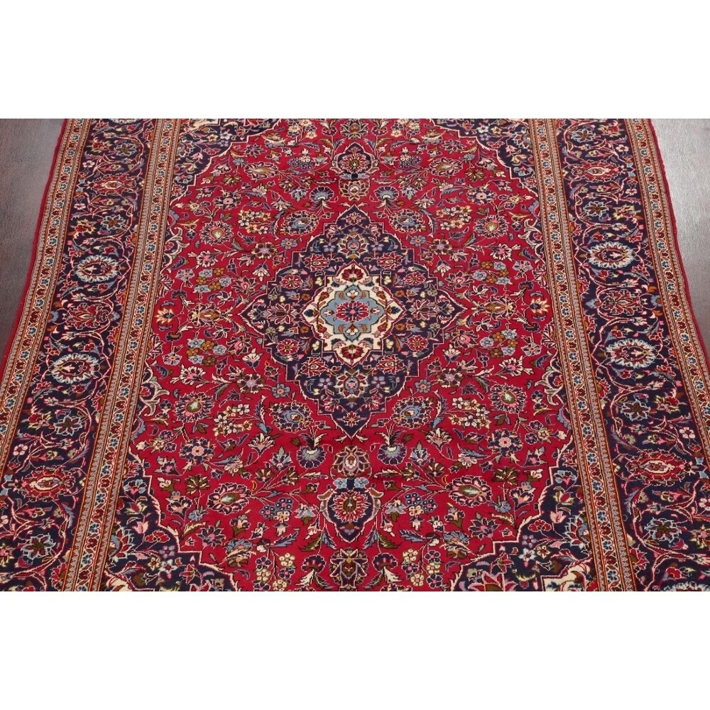 Traditional Medallion Oriental Hand Knotted Kashan Persian Rug - 11'9" X 8'0"