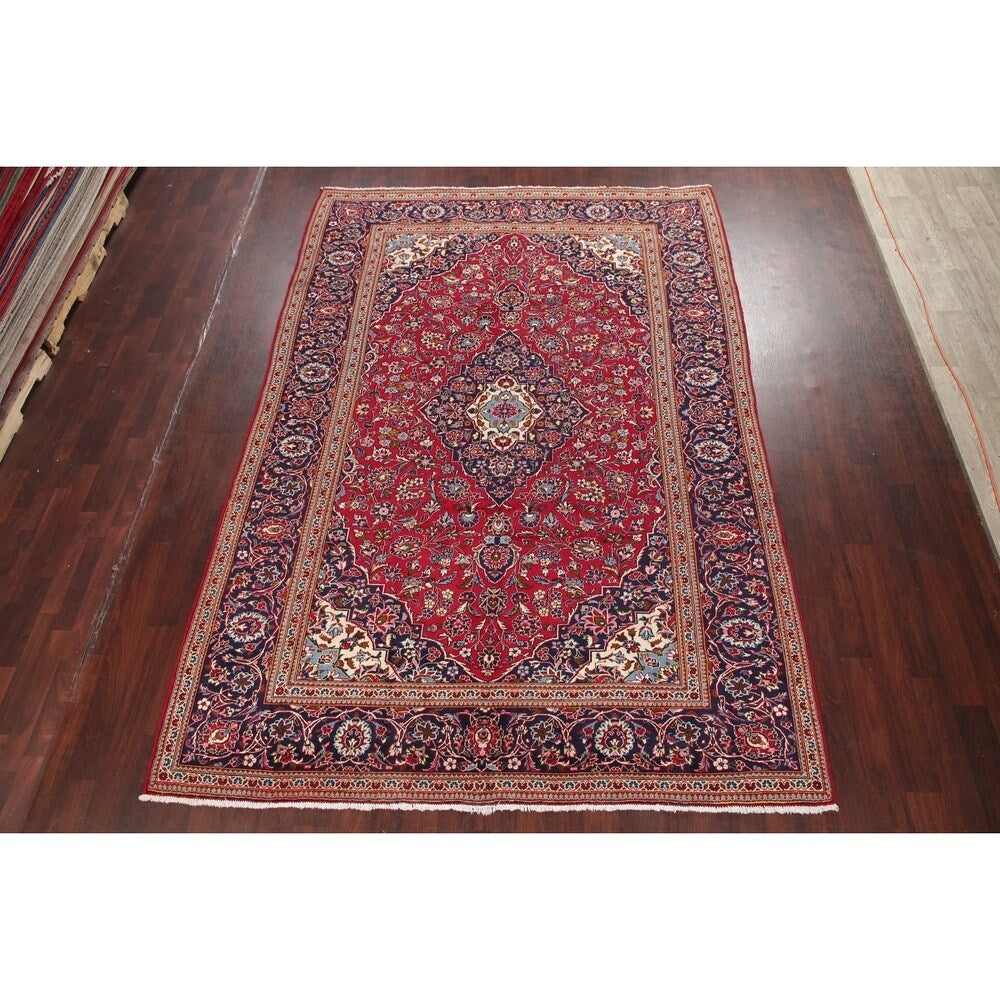 Traditional Medallion Oriental Hand Knotted Kashan Persian Rug - 11'9" X 8'0"