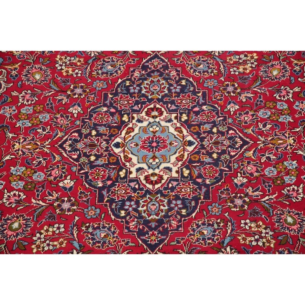Traditional Medallion Oriental Hand Knotted Kashan Persian Rug - 11'9" X 8'0"