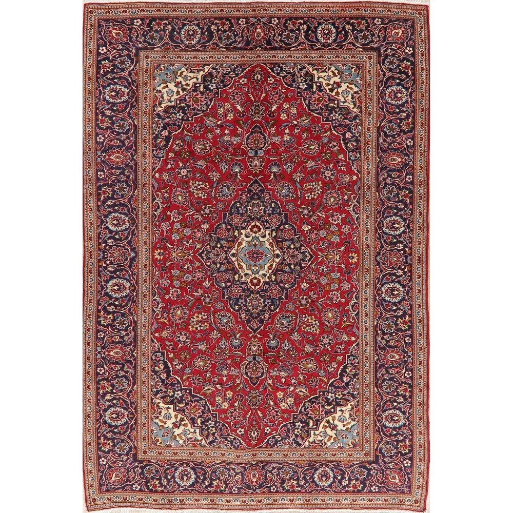 Traditional Medallion Oriental Hand Knotted Kashan Persian Rug - 11'9" X 8'0"