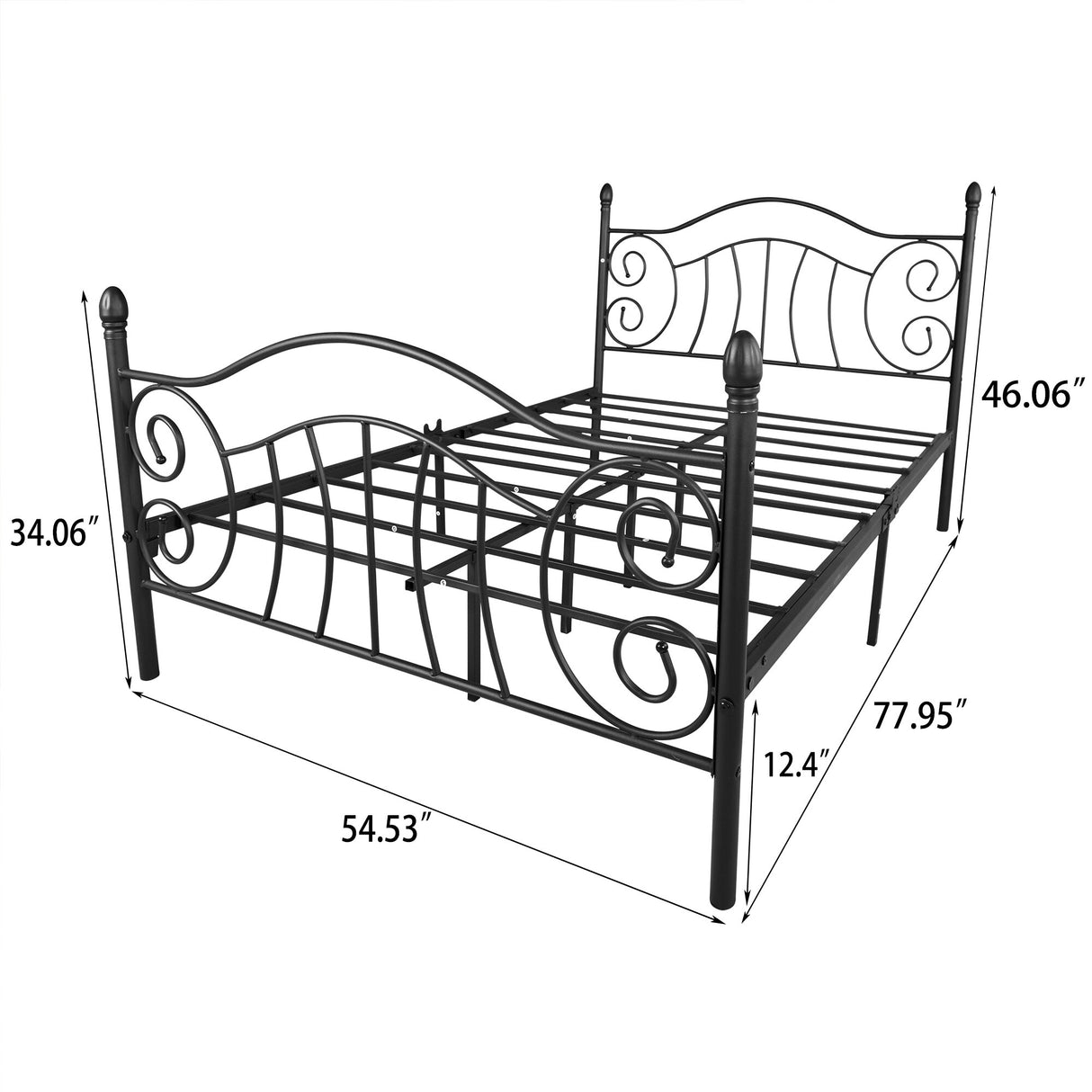 Traditional Metal Bed Frame-Black-Industrial