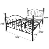Traditional Metal Bed Frame-Black-Industrial