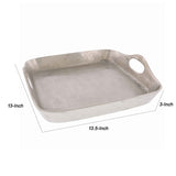 Traditional Metal Tray with Square Shaped Design and Cut-Out Handles, Silver
