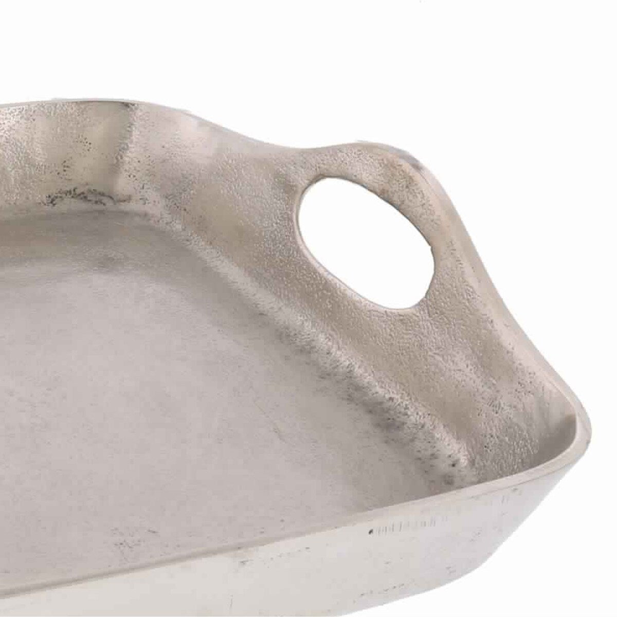 Traditional Metal Tray with Square Shaped Design and Cut-Out Handles, Silver