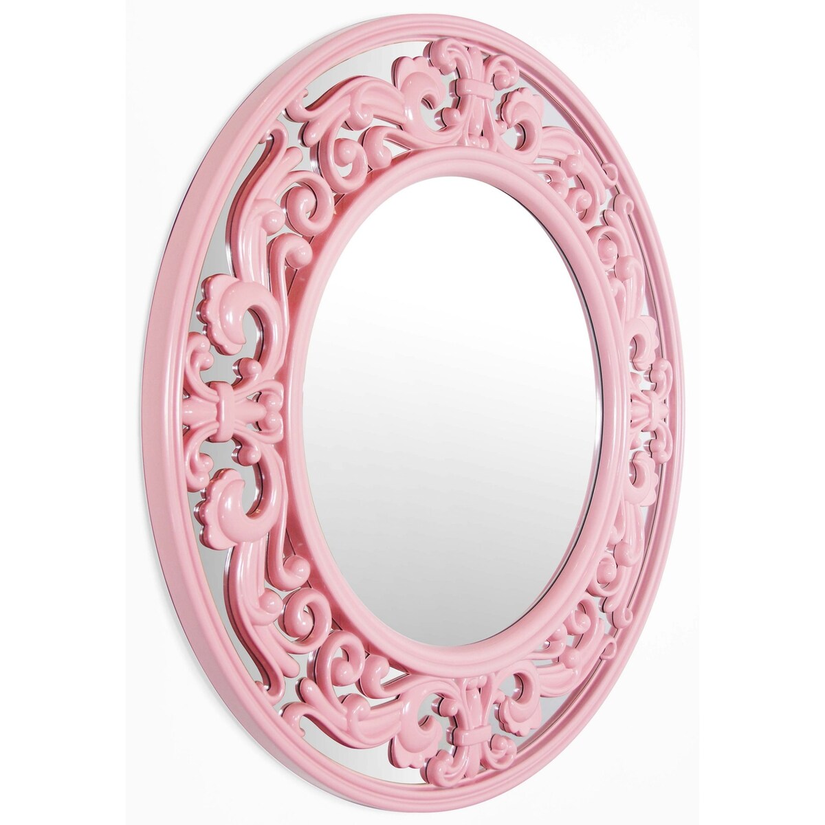 Traditional Pink 24 inch Decorative Round Pink Wall Mirror - 23.5 x 1 x 23.5