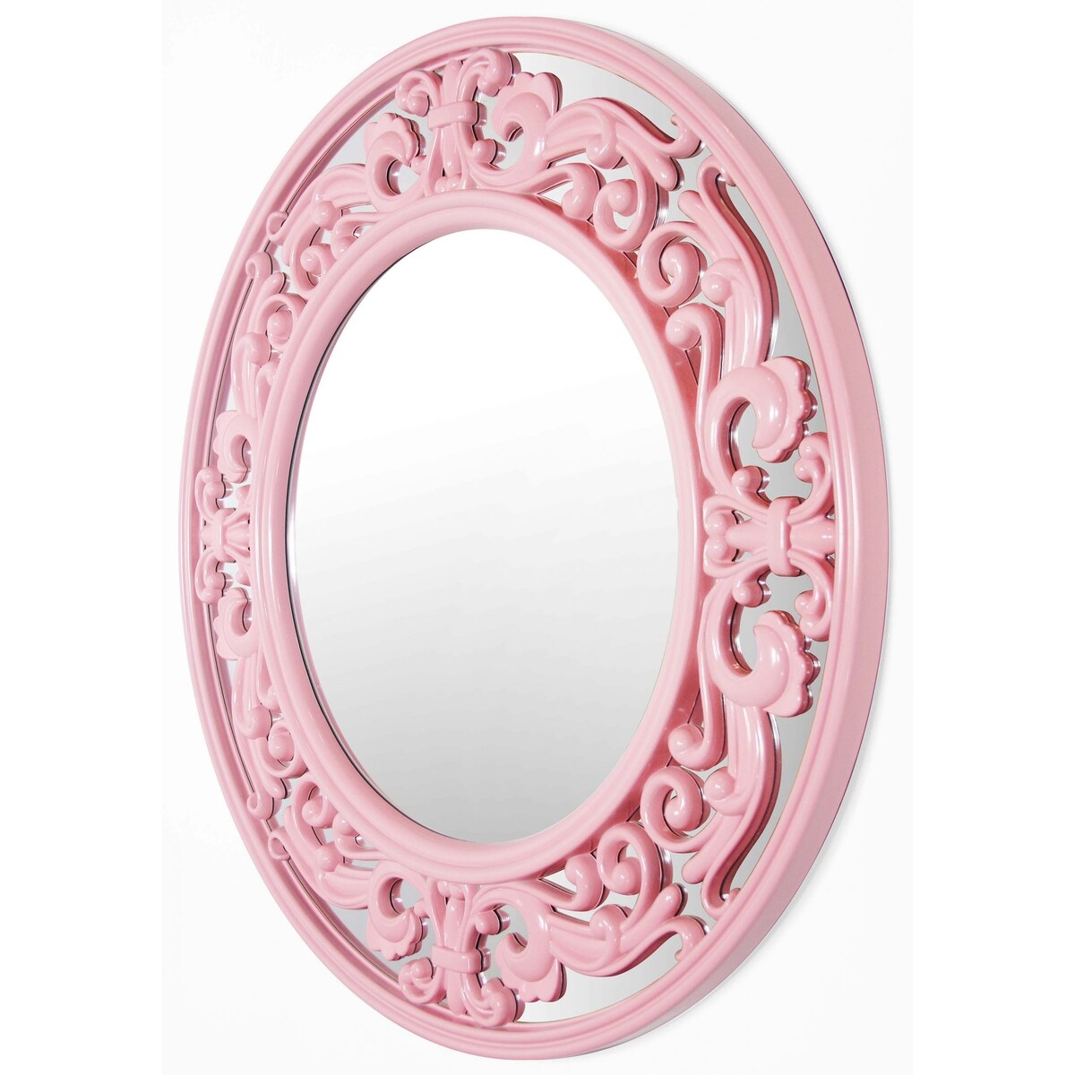 Traditional Pink 24 inch Decorative Round Pink Wall Mirror - 23.5 x 1 x 23.5