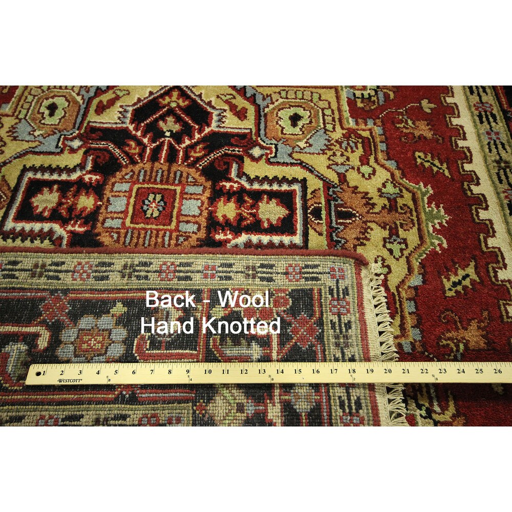 Traditional Red Heriz Serapi Hand-knotted Wool Geo-Floral Area Rug (6' x 9')