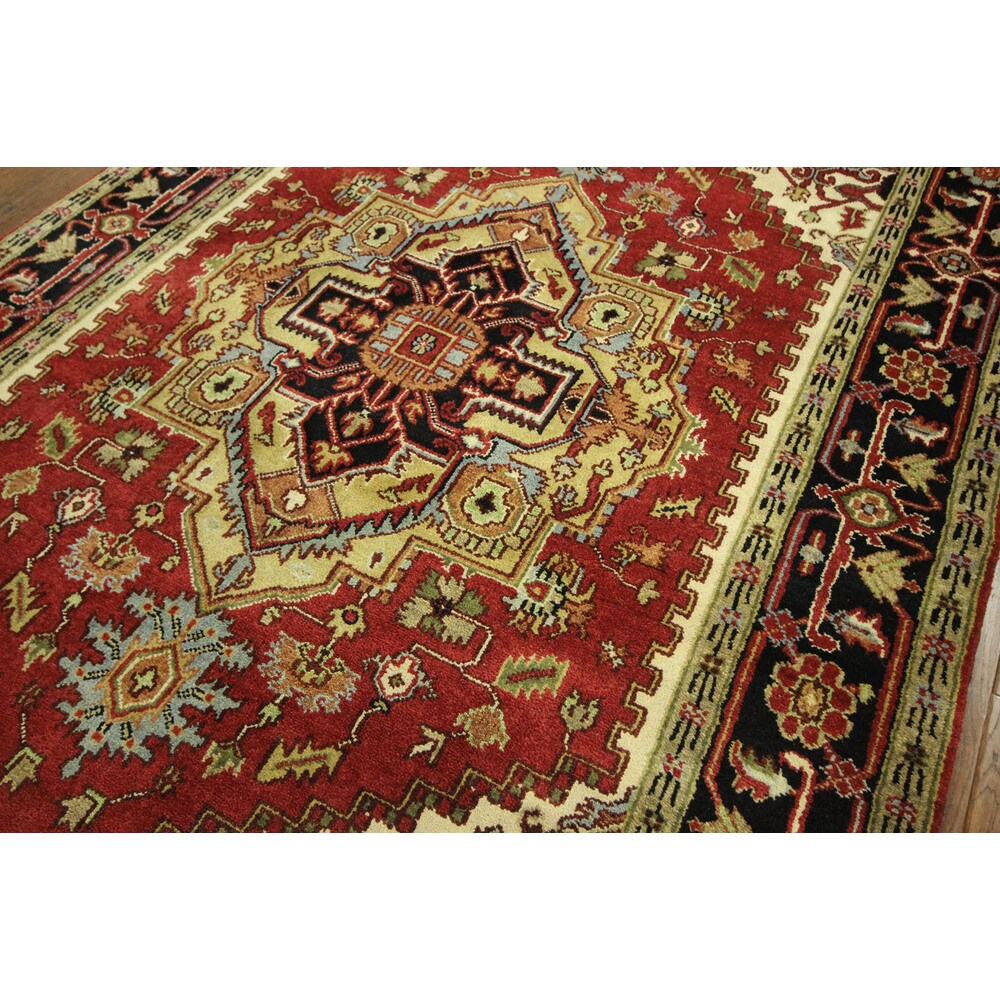 Traditional Red Heriz Serapi Hand-knotted Wool Geo-Floral Area Rug (6' x 9')