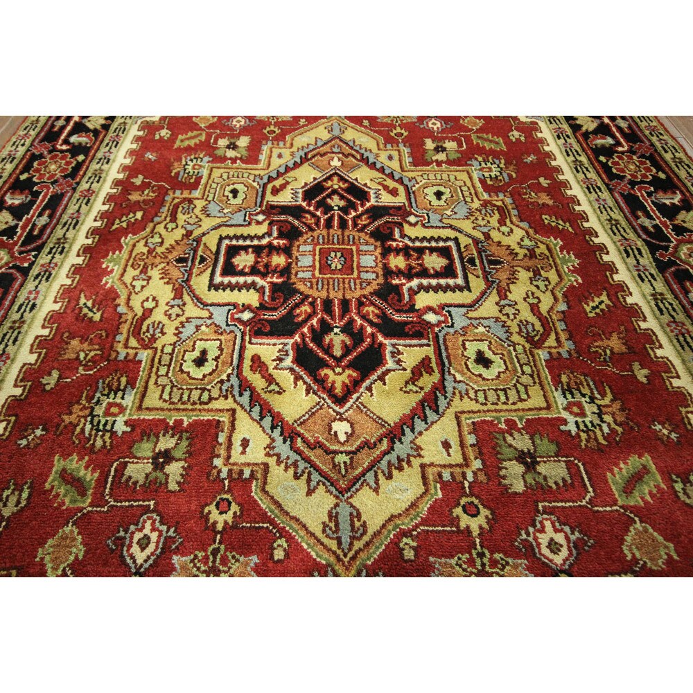 Traditional Red Heriz Serapi Hand-knotted Wool Geo-Floral Area Rug (6' x 9')
