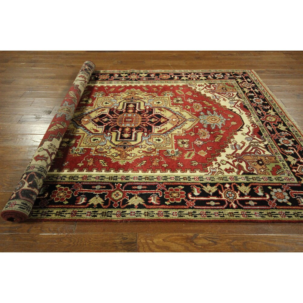 Traditional Red Heriz Serapi Hand-knotted Wool Geo-Floral Area Rug (6' x 9')