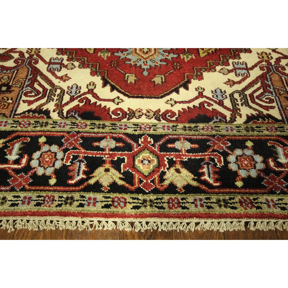 Traditional Red Heriz Serapi Hand-knotted Wool Geo-Floral Area Rug (6' x 9')