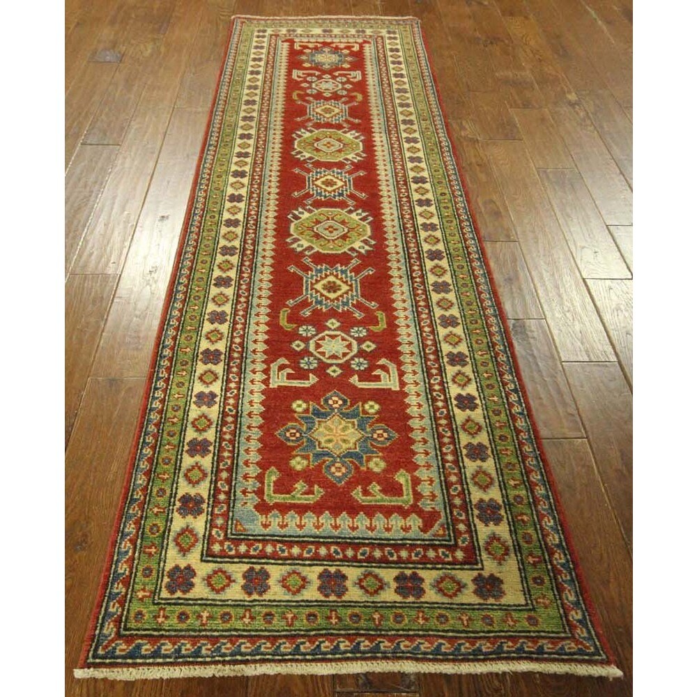 Traditional Runner Hand Knotted Oriental Super Kazak Red Wool Area Rug - 2'7 x 8'5