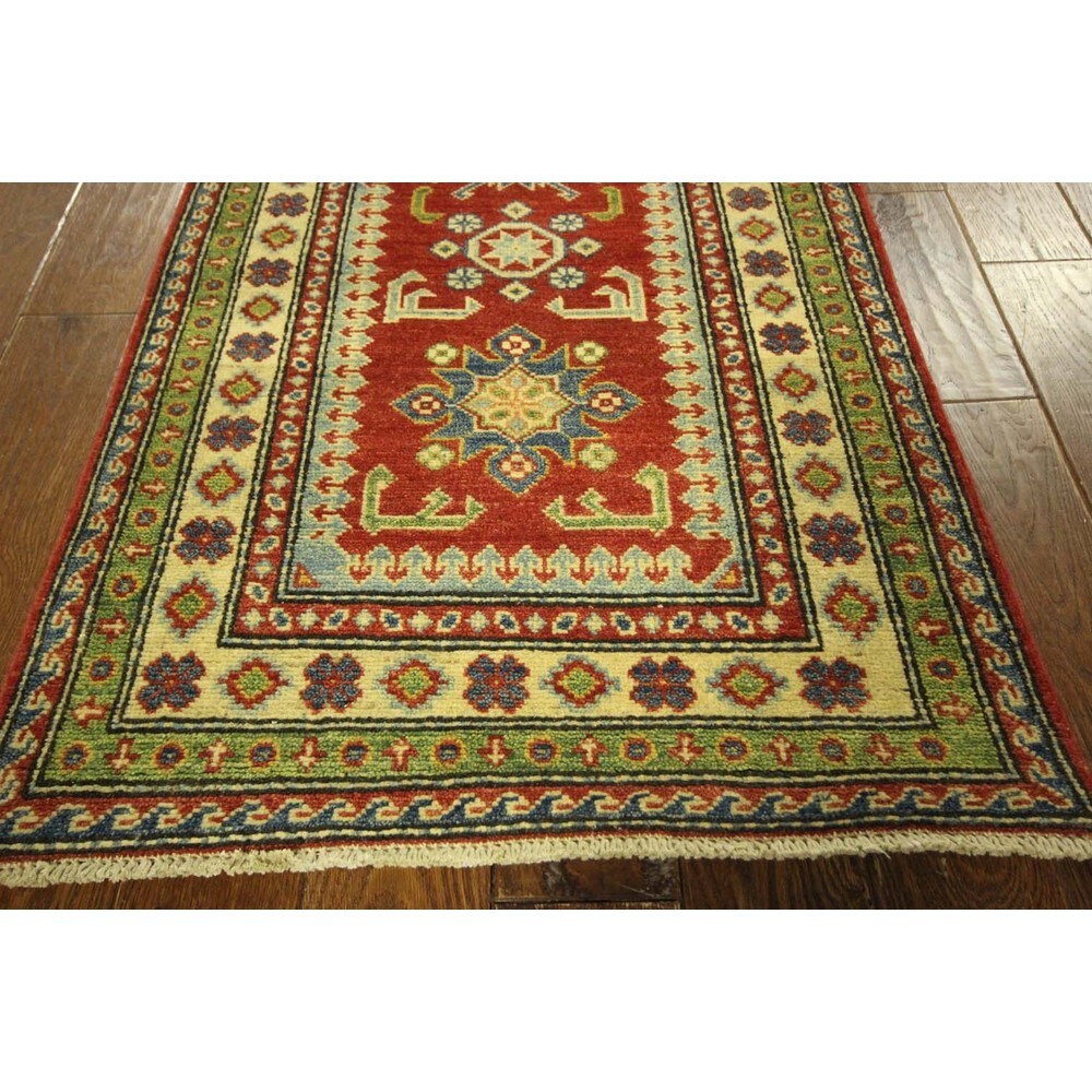 Traditional Runner Hand Knotted Oriental Super Kazak Red Wool Area Rug - 2'7 x 8'5