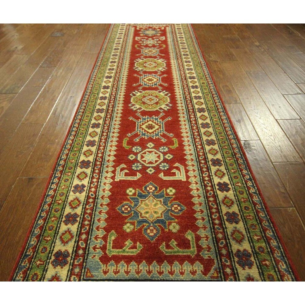 Traditional Runner Hand Knotted Oriental Super Kazak Red Wool Area Rug - 2'7 x 8'5