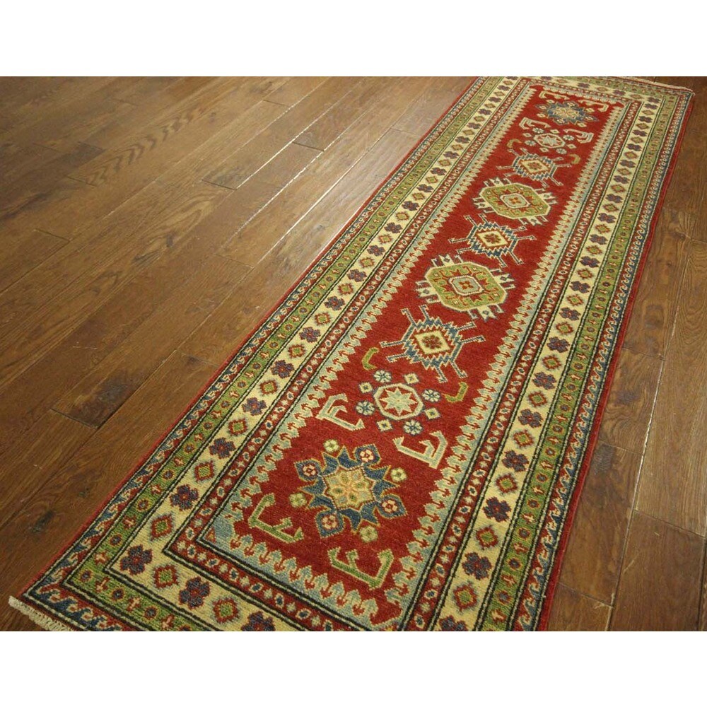 Traditional Runner Hand Knotted Oriental Super Kazak Red Wool Area Rug - 2'7 x 8'5