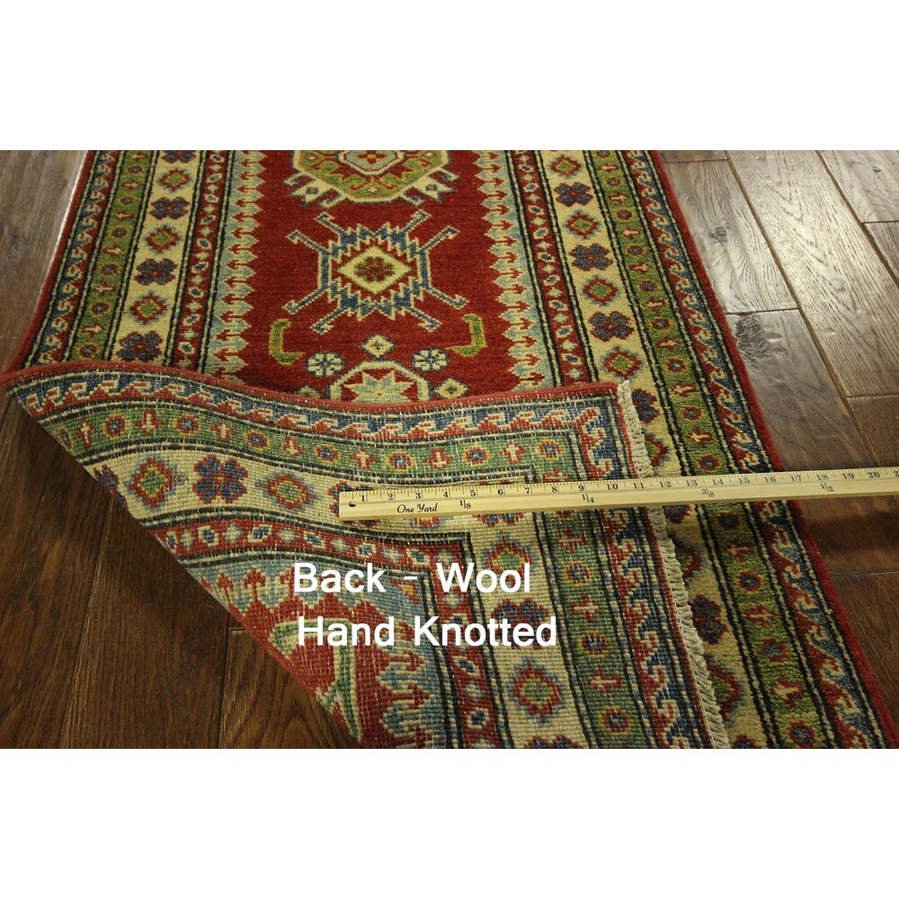 Traditional Runner Hand Knotted Oriental Super Kazak Red Wool Area Rug - 2'7 x 8'5