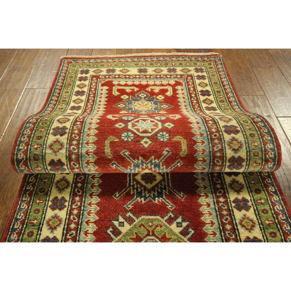 Traditional Runner Hand Knotted Oriental Super Kazak Red Wool Area Rug - 2'7 x 8'5