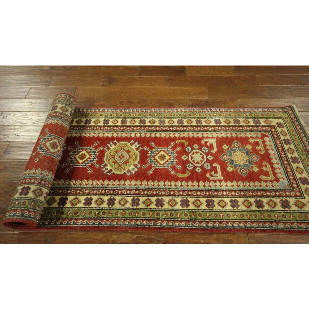Traditional Runner Hand Knotted Oriental Super Kazak Red Wool Area Rug - 2'7 x 8'5